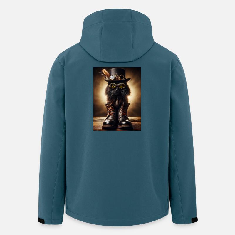 Chat noir Steampunk avec accessoires élégants - Veste softshell homme en polyester recyclé Stanley/Stella - bleu pétrole foncé