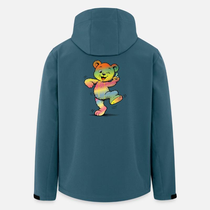 Bunter Cartoon Bär Regenbogen Neon Style  - Recycelte Männer Softshell-Jacke von Stanley/Stella - Dunkles Petrol