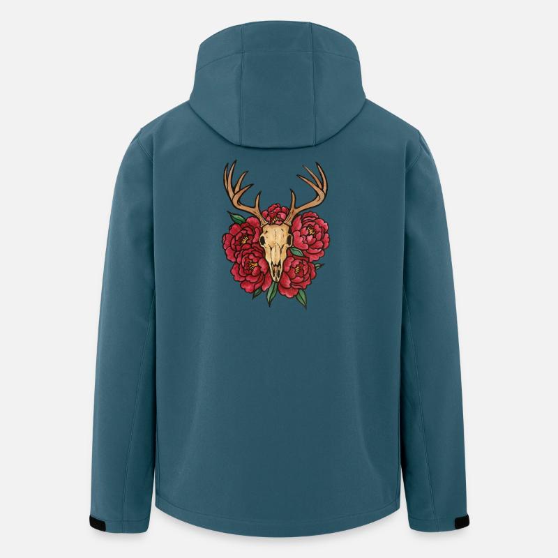 Geweih-Schädel und Pfingstrosenblüte - Recycelte Männer Softshell-Jacke von Stanley/Stella - Dunkles Petrol
