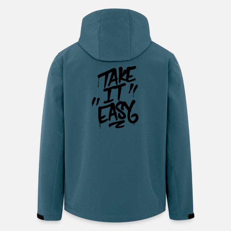 Lettrage graffiti TAKE IT EASY - Veste softshell homme en polyester recyclé Stanley/Stella - bleu pétrole foncé