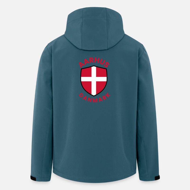 Écu du drapeau du Danemark d’Aarhus - Veste softshell homme en polyester recyclé Stanley/Stella - bleu pétrole foncé