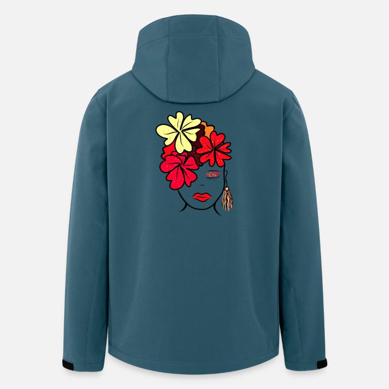 Imprimé de collage de fleurs botaniques - Veste softshell homme en polyester recyclé Stanley/Stella - bleu pétrole foncé