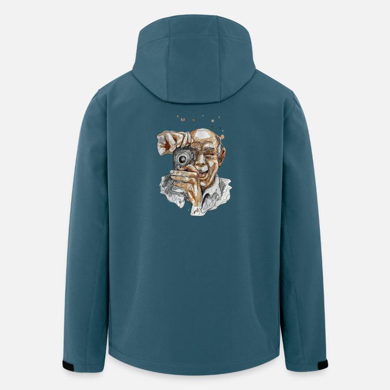 Selfie 2 illustration aquarelle carographique - Veste softshell homme en polyester recyclé Stanley/Stella - bleu pétrole foncé