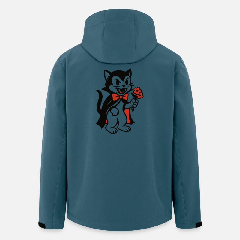 Chat Dracula avec bouquet de fleurs - Veste softshell homme en polyester recyclé Stanley/Stella - bleu pétrole foncé