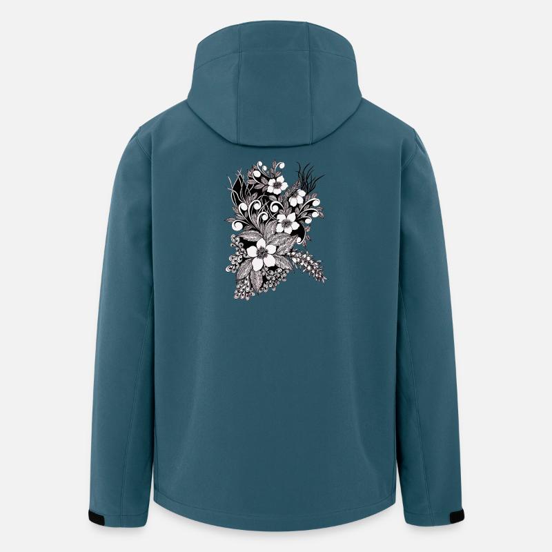 Schwarze Floral Ornamentblüten Muster - Recycelte Männer Softshell-Jacke von Stanley/Stella - Dunkles Petrol