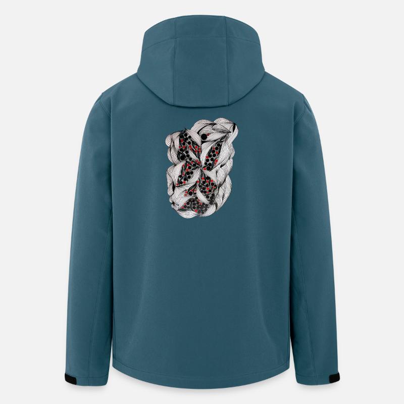 Schwarzweiß Blattmuster mit roten Beeren - Recycelte Männer Softshell-Jacke von Stanley/Stella - Dunkles Petrol