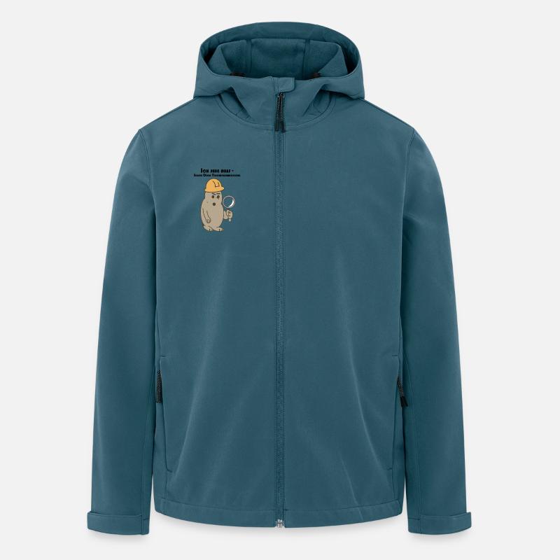 Qualitätssicherung, QM Held mit Helm & Lupe - Recycelte Männer Softshell-Jacke von Stanley/Stella - Dunkles Petrol
