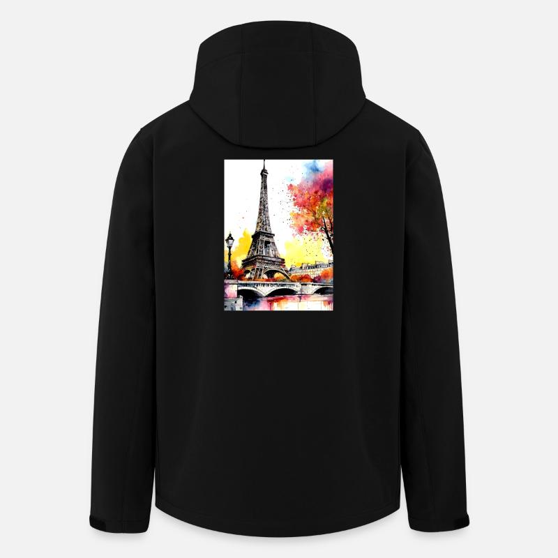 Tour Eiffel en aquarelle automnale - Veste softshell homme en polyester recyclé Stanley/Stella - noir