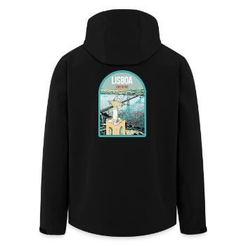 Christus König Lissabon: Blick auf die Brücke des 25. April über den Tejo - Recycelte Männer Softshell-Jacke von Stanley/Stella - Schwarz - Hinten - AI Model Male 185 light (185cm)