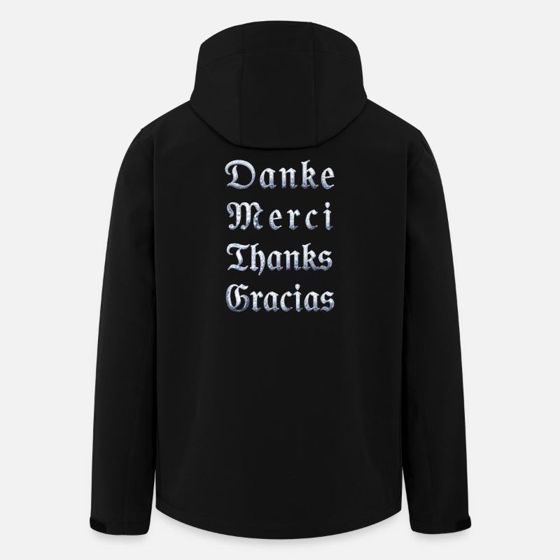 Multilinguale Dankesbotschaft Eiskristall - Recycelte Männer Softshell-Jacke von Stanley/Stella - Schwarz