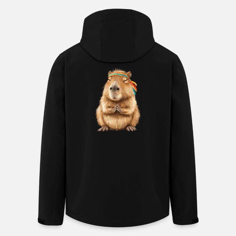 Capybara in Meditationspose mit Stirnband - Recycelte Männer Softshell-Jacke von Stanley/Stella - Schwarz