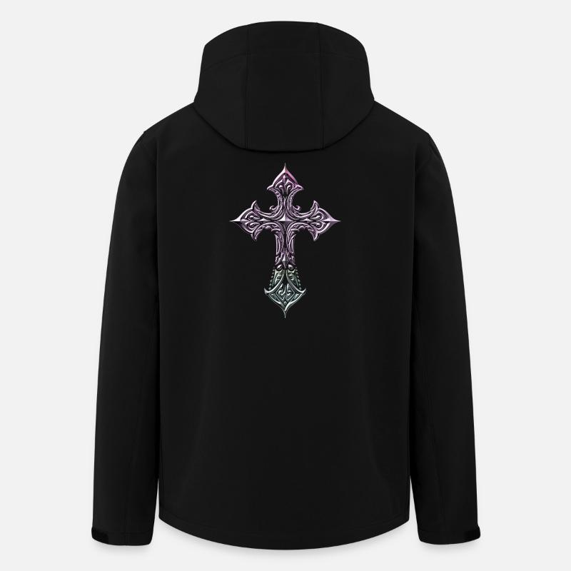 Croix en filigrane irisé - Veste softshell homme en polyester recyclé Stanley/Stella - noir