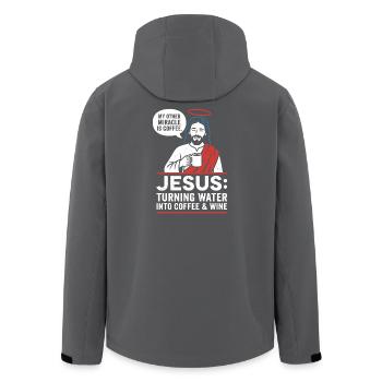 Graphique du miracle du café Jésus - Veste softshell homme en polyester recyclé Stanley/Stella - noir - Dos - AI Model Male 185 light (185cm)