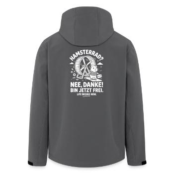 Hamsterrad Nein Danke Freiheit Humor Spruch - Recycelte Männer Softshell-Jacke von Stanley/Stella - Schwarz - Hinten - AI Model Male 185 light (185cm)