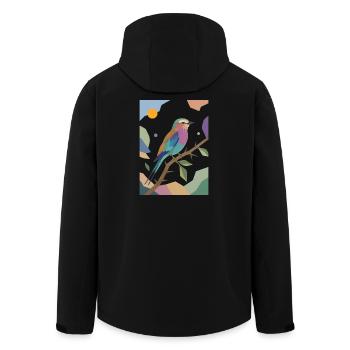 Colorful Bird Lilac Breast Roller Design - Men’s Recycled Softshell Jacket by Stanley/Stella - black - Back - AI Model Male 185 light (185cm)