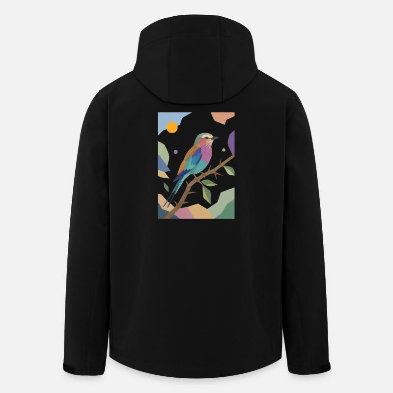 Bunter Vogel Fliederbrustwalze Design  - Recycelte Männer Softshell-Jacke von Stanley/Stella - Schwarz