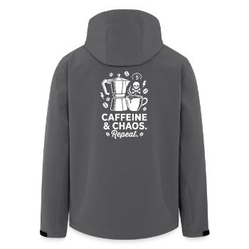 Kaffeechaos: Mokka, Schädel & Repeat - Recycelte Männer Softshell-Jacke von Stanley/Stella - Schwarz - Hinten - AI Model Male 185 light (185cm)