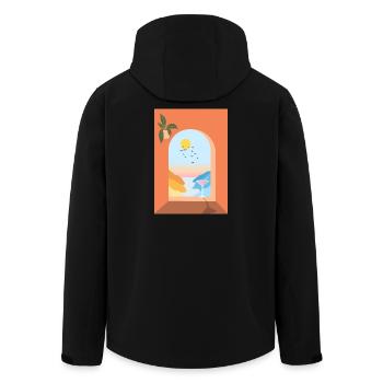 Blick aus dem Fenster im Urlaub - Recycelte Männer Softshell-Jacke von Stanley/Stella - Schwarz - Hinten - AI Model Male 185 light (185cm)