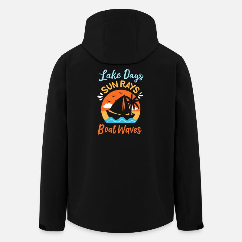Lake Days Sun Rays Boat Waves Retro Sailing Art - Giacca softshell uomo in poliestere riciclato di Stanley/Stella - nero