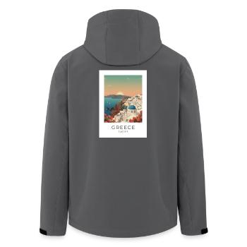Santorini Sunset Coastal View - Men’s Recycled Softshell Jacket by Stanley/Stella - anthracite - Back - AI Model Male 185 light (185cm)