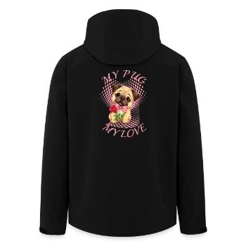 Pug Dog - Men’s Recycled Softshell Jacket by Stanley/Stella - black - Back - AI Model Male 185 light (185cm)
