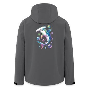 Lebendiger Hai mit Blasenakzenten - Recycelte Männer Softshell-Jacke von Stanley/Stella - Anthrazit - Hinten - AI Model Male 185 light (185cm)