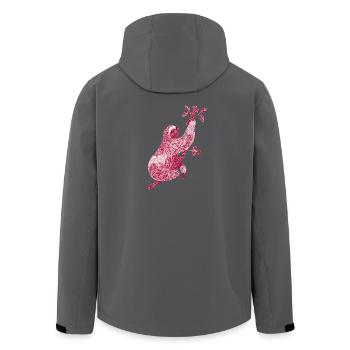 Sloth with Red Floral Print – Line Art - Men’s Recycled Softshell Jacket by Stanley/Stella - black - Back - AI Model Male 185 light (185cm)