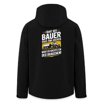  Fährt Der Bauer Raus Zum Jauchen Wird Er Nachts - Recycelte Männer Softshell-Jacke von Stanley/Stella - Schwarz - Hinten - AI Model Male 185 light (185cm)