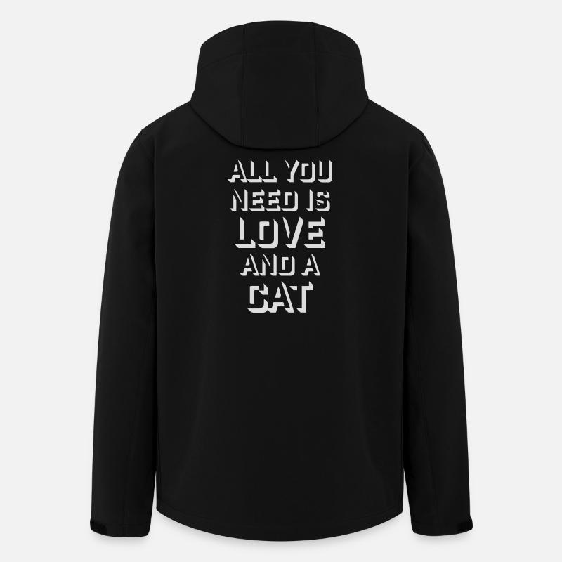 Alt du trenger er kjærlighet og en katt Morsomt katteordtak - Softshelljakke herre i resirkulert polyester Stanley/Stella - svart
