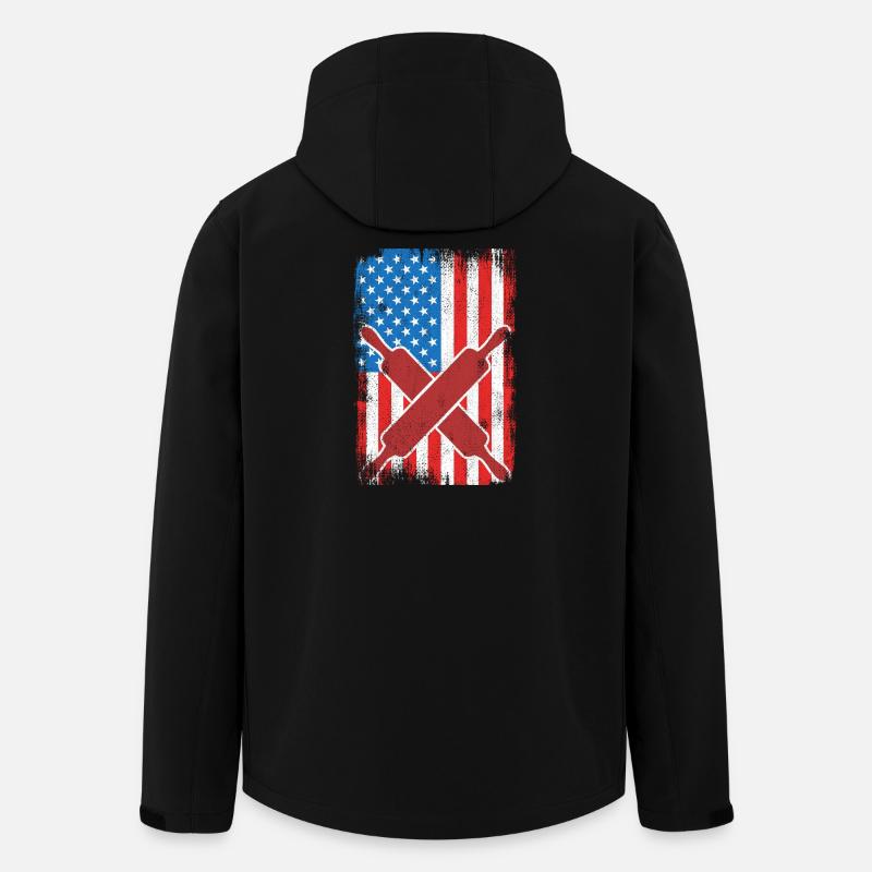 Bagning af USA-flaget - Stanley/Stella herre softshelljakke i genanvendt polyester - sort