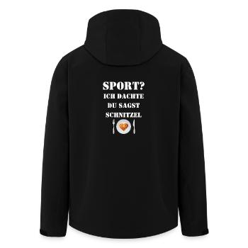Lustig - Sport? Ich dachte, du sagst Schnitzel - Recycelte Männer Softshell-Jacke von Stanley/Stella - Schwarz - Hinten - AI Model Male 185 light (185cm)