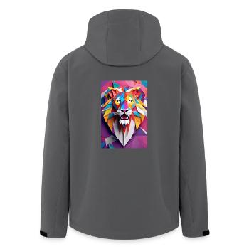 Sunset Monarch: Majestät des geschnitzten Löwen - Recycelte Männer Softshell-Jacke von Stanley/Stella - Schwarz - Hinten - AI Model Male 185 light (185cm)