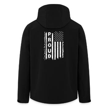 American Flags and Text Graphics - Men’s Recycled Softshell Jacket by Stanley/Stella - black - Back - AI Model Male 185 light (185cm)