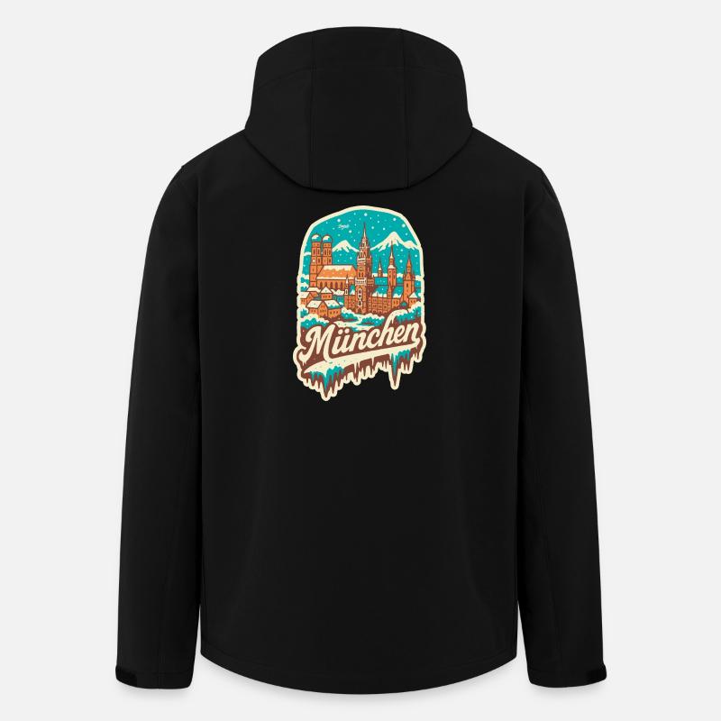 Munich en hiver - Illustration romantique - Veste softshell homme en polyester recyclé Stanley/Stella - noir