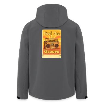 Vintage Boombox Illustration Radiating Warm Groovy - Men’s Recycled Softshell Jacket by Stanley/Stella - anthracite - Back - AI Model Male 185 light (185cm)
