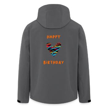 BIRTHDAY. HAPPY BIRTHDAY. HAPPY BIRTHDAY. - Men’s Recycled Softshell Jacket by Stanley/Stella - black - Back - AI Model Male 185 light (185cm)