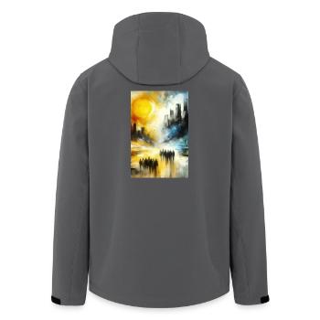 Paysage urbain double : transition abstraite entre le jour et la nuit - Veste softshell homme en polyester recyclé Stanley/Stella - noir - Dos - AI Model Male 185 light (185cm)