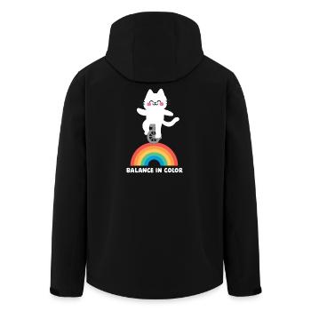 Cat Balances Rainbow - Men’s Recycled Softshell Jacket by Stanley/Stella - black - Back - AI Model Male 185 light (185cm)