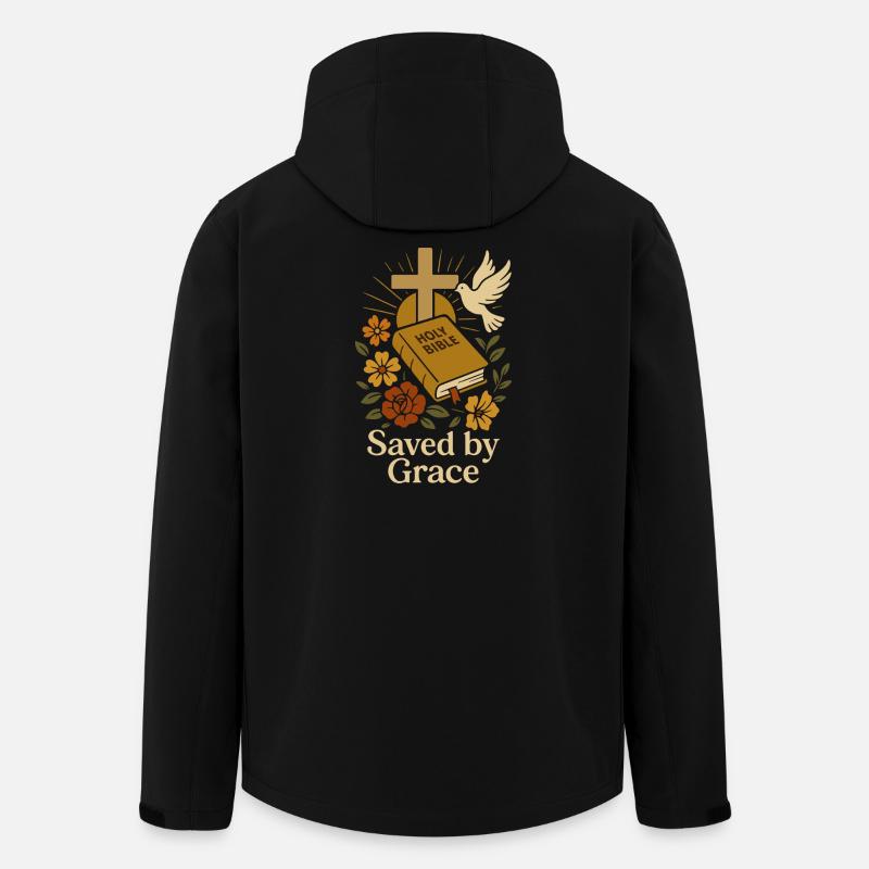 Räddad av nåd bibel illustration - Softshelljacka herr i återvunnen polyester Stanley/Stella - svart