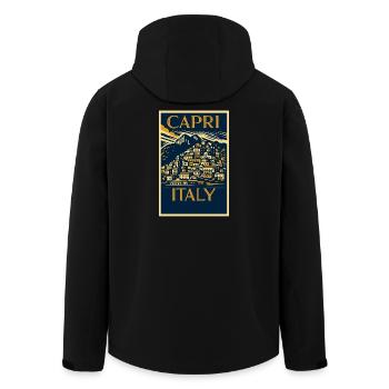 Capri Italie – Affiche vintage marine et or Art déco - Veste softshell homme en polyester recyclé Stanley/Stella - noir - Dos - AI Model Male 185 light (185cm)