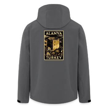 Alanya Türkei – Gold/Schwarz Linocut Reise Poster - Recycelte Männer Softshell-Jacke von Stanley/Stella - Schwarz - Hinten - AI Model Male 185 light (185cm)