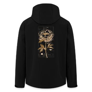 Golden Blossom Peony Print - Men’s Recycled Softshell Jacket by Stanley/Stella - black - Back - AI Model Male 185 light (185cm)