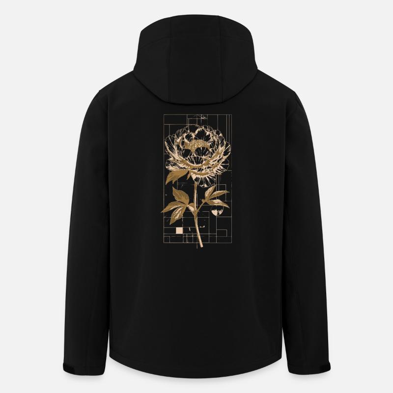 Goldene Blütenpfingstrose Print - Recycelte Männer Softshell-Jacke von Stanley/Stella - Schwarz