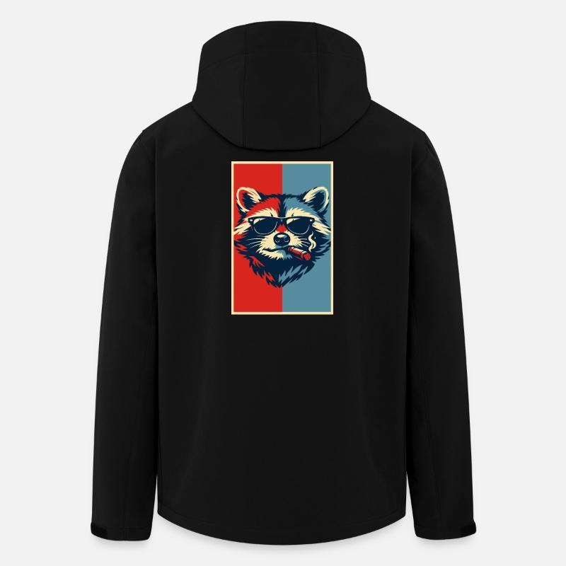 Waschbär-Pop-Art: Sonnenbrillen-Zigarre - Recycelte Männer Softshell-Jacke von Stanley/Stella - Schwarz
