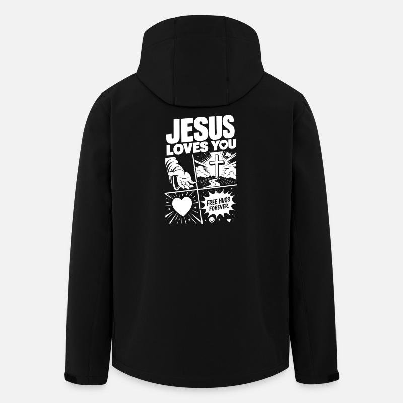 Jesus Loves You Faith Comic - Men’s Recycled Softshell Jacket by Stanley/Stella - black