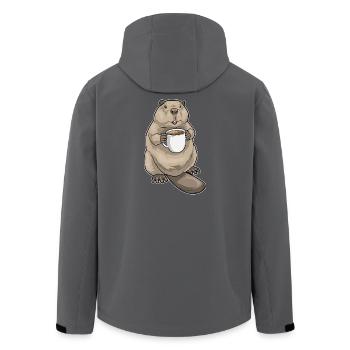 Biber Kaffee Tasse - Recycelte Männer Softshell-Jacke von Stanley/Stella - Schwarz - Hinten - AI Model Male 185 light (185cm)