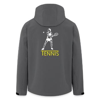Tennis Silhouette Gelb Akzent - Recycelte Männer Softshell-Jacke von Stanley/Stella - Schwarz - Hinten - AI Model Male 185 light (185cm)