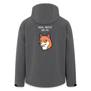 Real Artist No AI - Funny Derpy Shiba Dog - Men’s Recycled Softshell Jacket by Stanley/Stella - black - Back - AI Model Male 185 light (185cm)