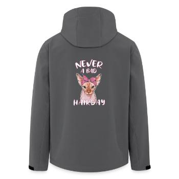 Bad Hairday Katze Sphynx Lustiger Spruch - Recycelte Männer Softshell-Jacke von Stanley/Stella - Schwarz - Hinten - AI Model Male 185 light (185cm)