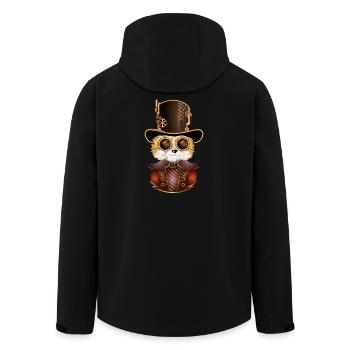 Renard steampunk avec chapeau cylindre antique et lunettes - Veste softshell homme en polyester recyclé Stanley/Stella - noir - Dos - AI Model Male 185 light (185cm)